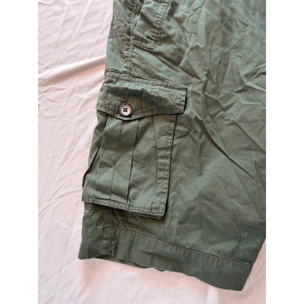 DKNY Jeans Mens 30 Olive Green Cargo Shorts Military Patch Utility Cotton Twill